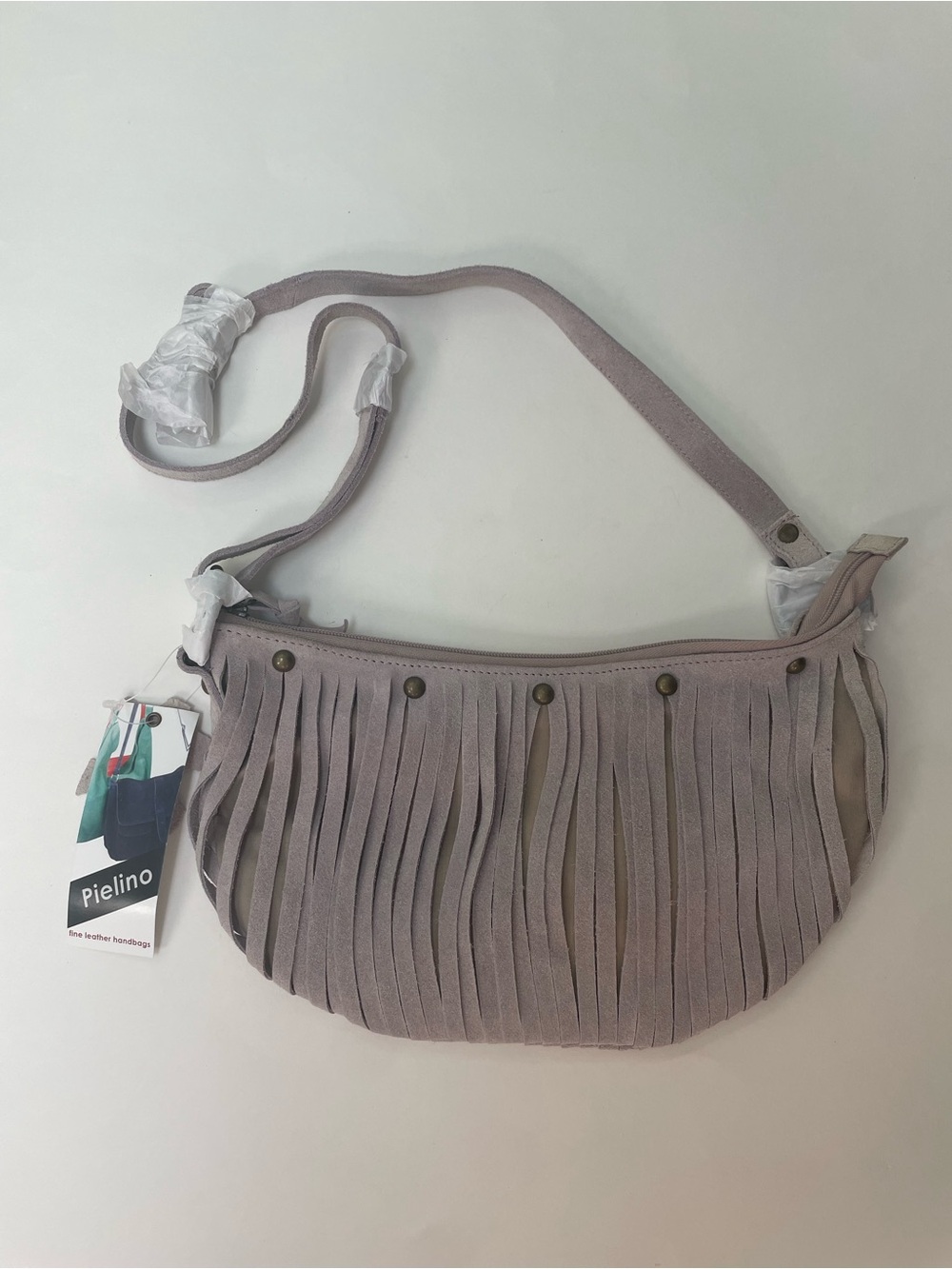New Taupe Fringe Leather Crossbody Bag - Women